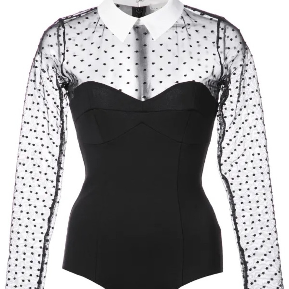 Fleur du Mal polka dot collared black bodysuit Sz Small - Picture 6 of 8